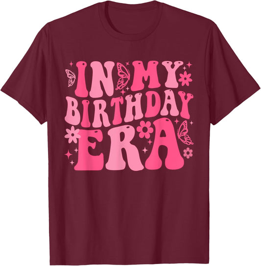 Retro Groovy In My Birthday Era Butterfly Women Teens Girls T-Shirt - T-Shirt | Maroon