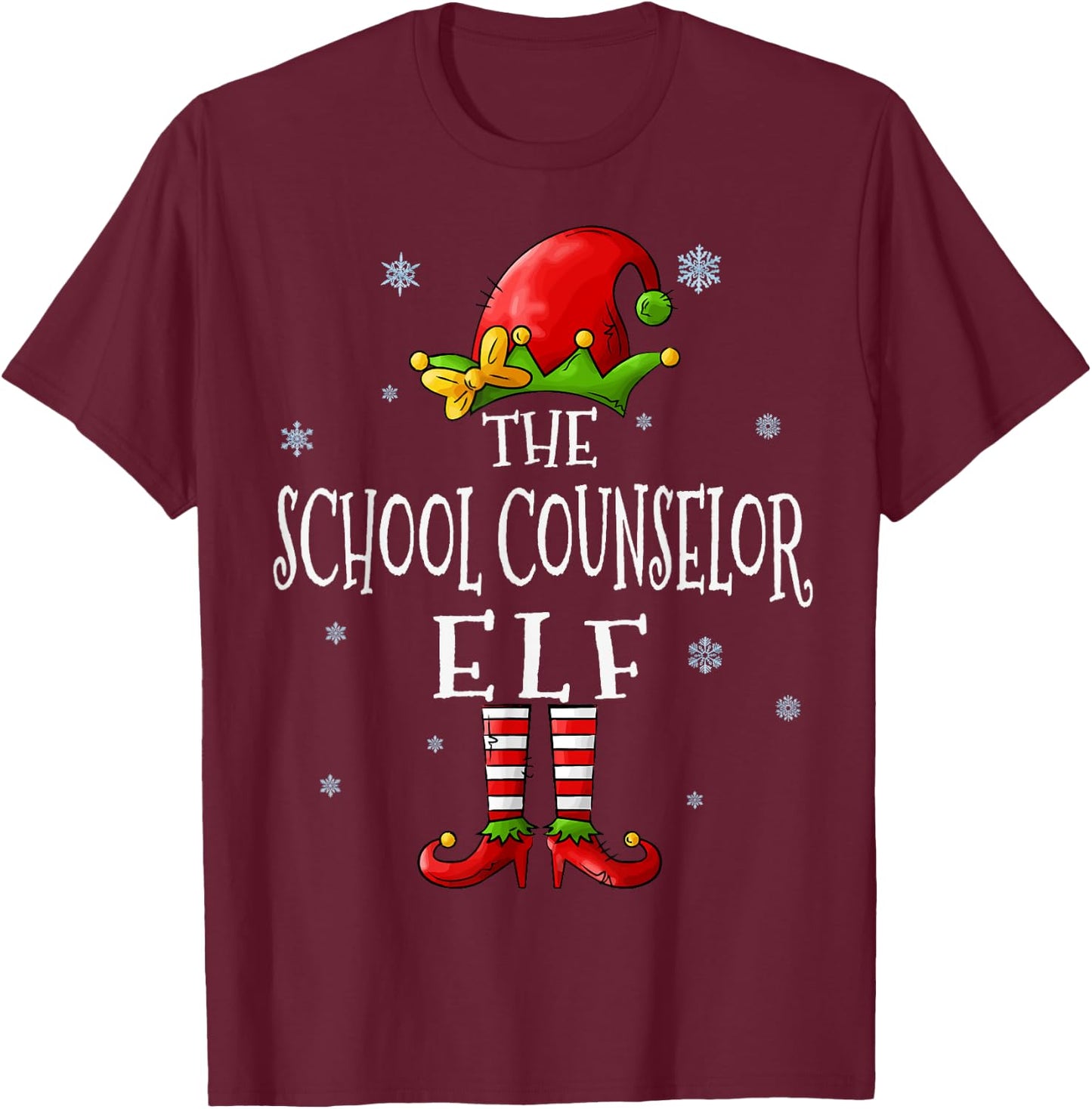 The School Counselor Elf Squad Funny Xmas Matching Christmas T-Shirt - T-Shirt | Maroon