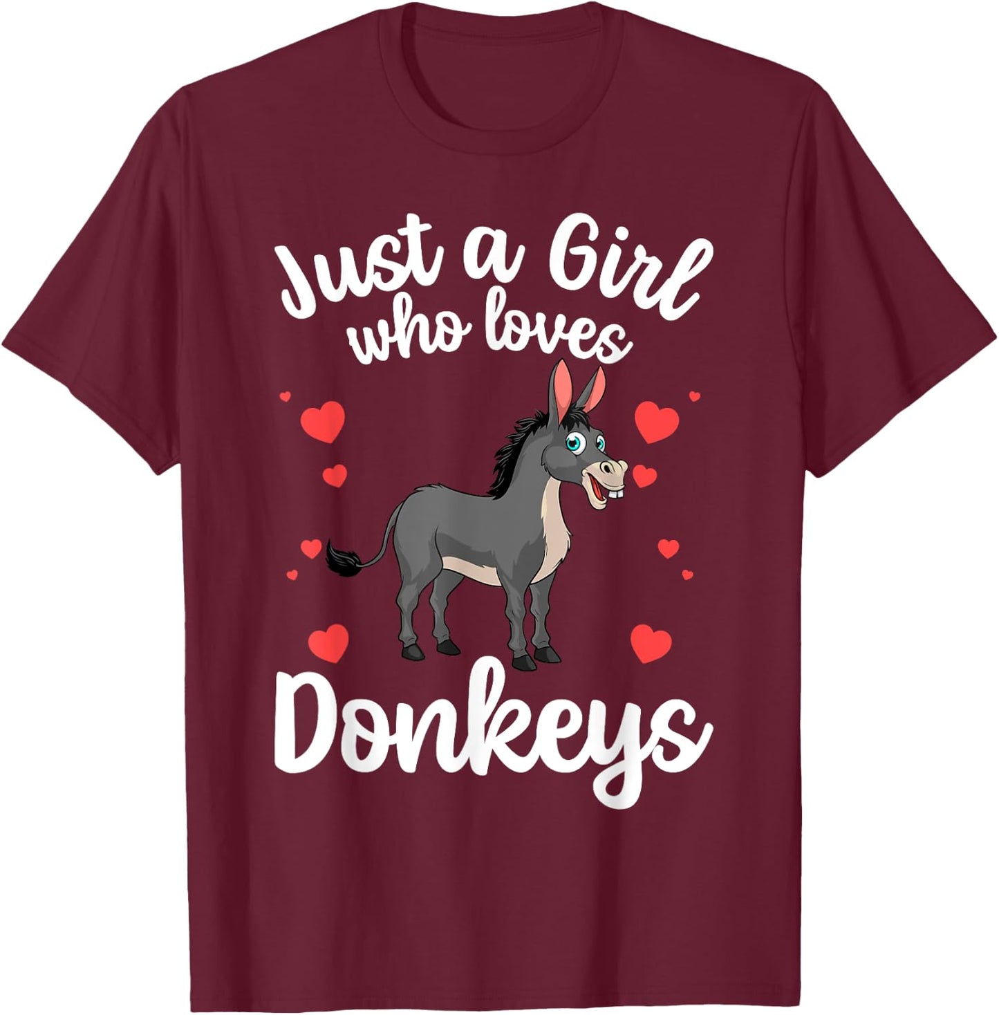 Cute Donkey Design For Girls Women Donkey Lover Foal Animal T-Shirt - T-Shirt | Maroon
