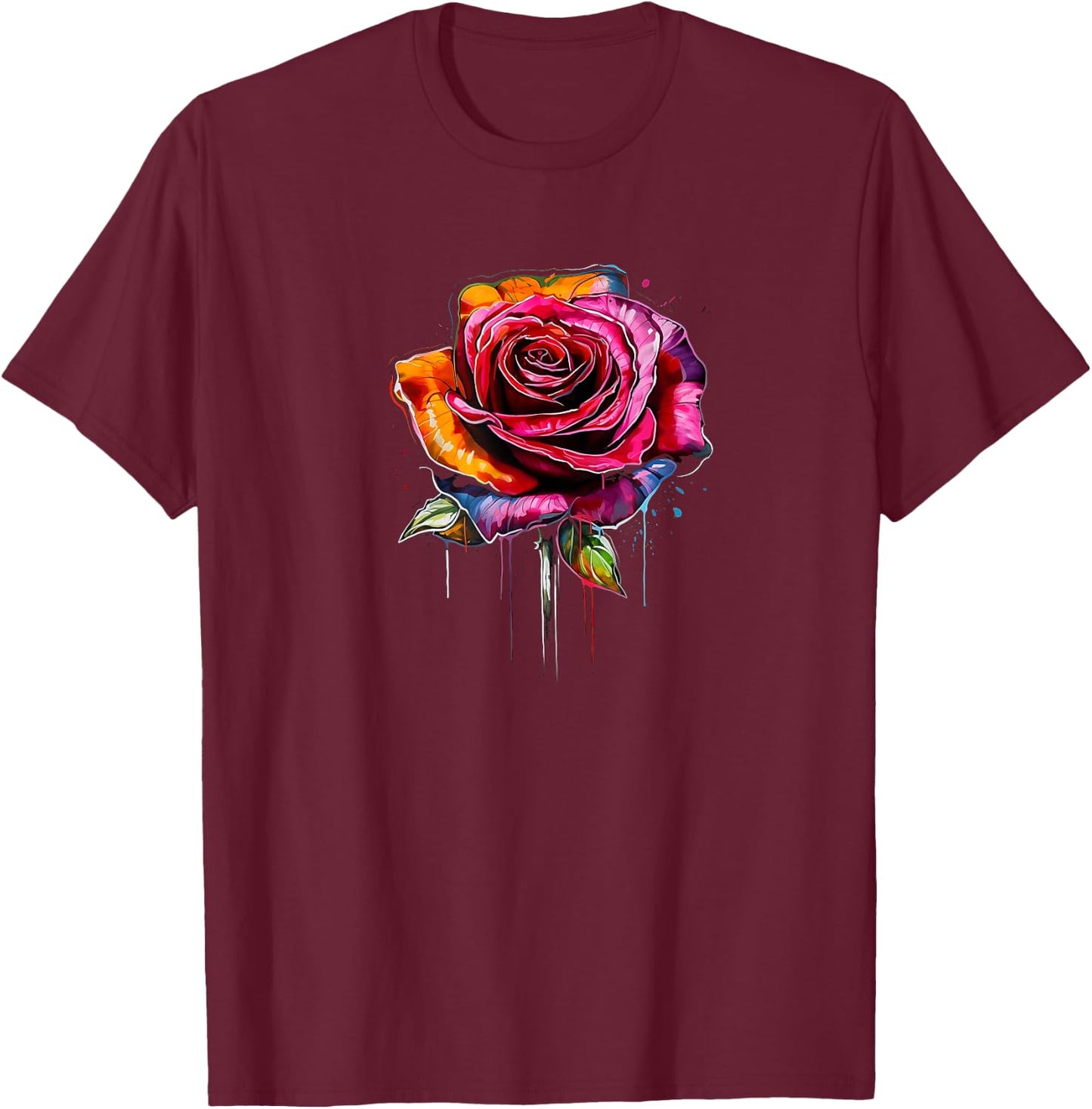 Rose, Flowers, Colors, Graffiti, Street Art, Melting, Spray T-Shirt - T-Shirt | Maroon