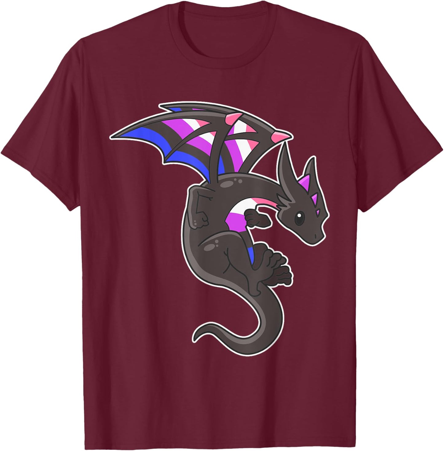 Epic Dragon with Genderfluid Pride Flag Colours T-Shirt - T-Shirt | Maroon