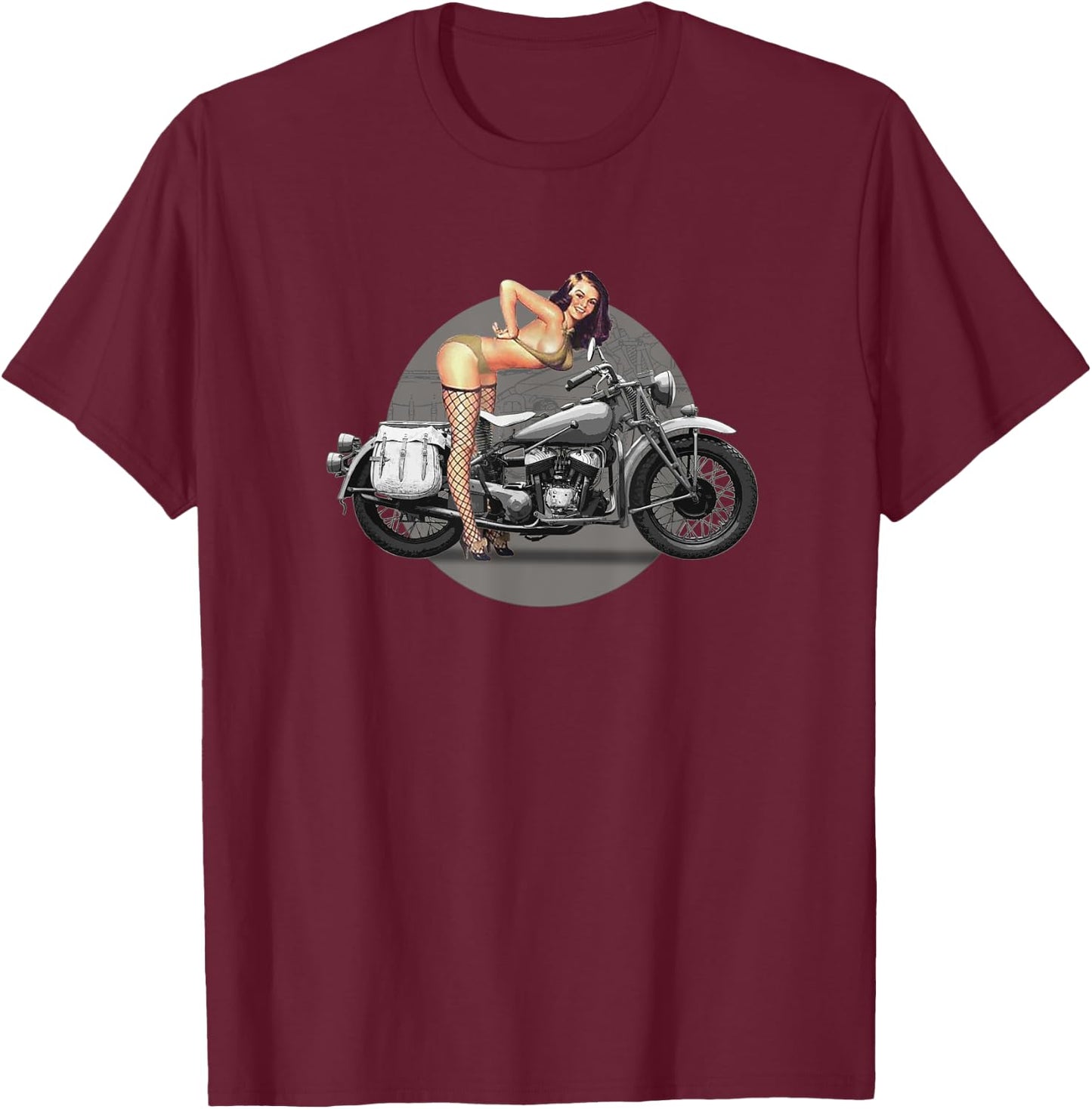 Pin-up Girl Classic Motorcycle Retro WW2 T-Shirt - T-Shirt | Maroon
