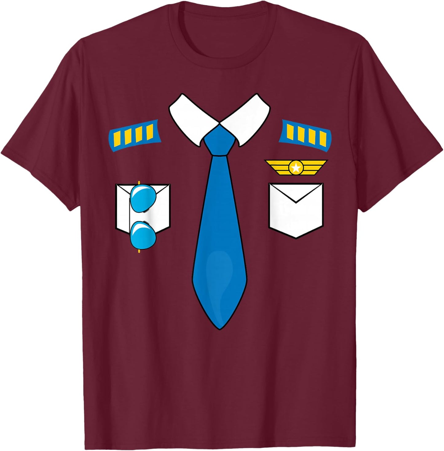 Pilot Uniform Costume Airplane Aviator Aviation Halloween T-Shirt - T-Shirt | Maroon
