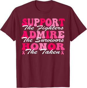 Support Admire Honor Breast Cancer Awareness Month Groovy T-Shirt - T-Shirt | Maroon