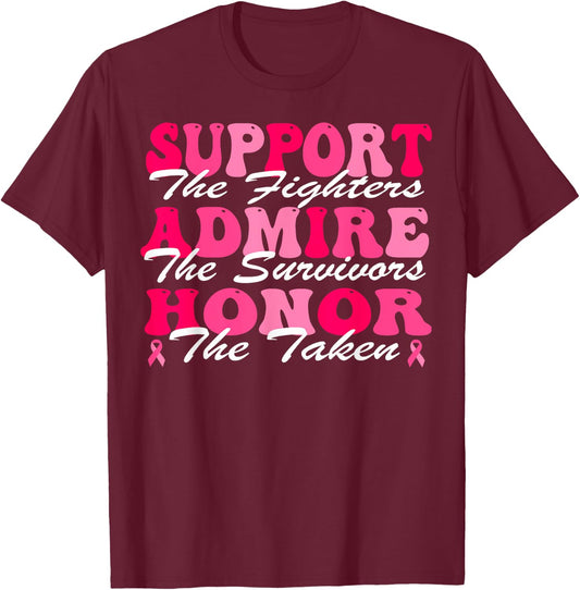 Support Admire Honor Breast Cancer Awareness Month Groovy T-Shirt - T-Shirt | Maroon