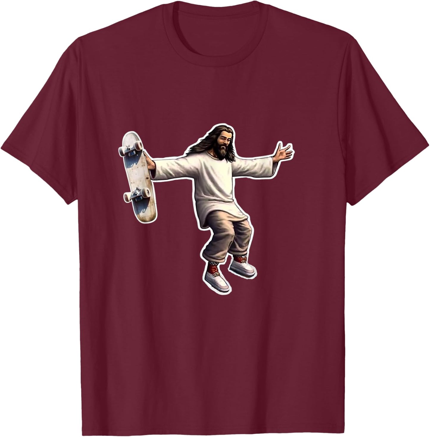 Steezus Christ Shredding Skateboard Trending Meme T-Shirt - T-Shirt | Maroon