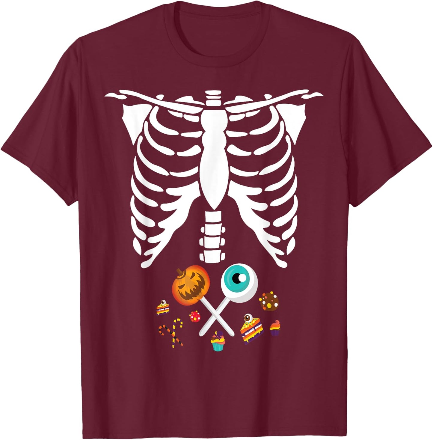 Funny Halloween Skeleton Candy X-Ray Costume Kids Boys Girls T-Shirt - T-Shirt | Maroon