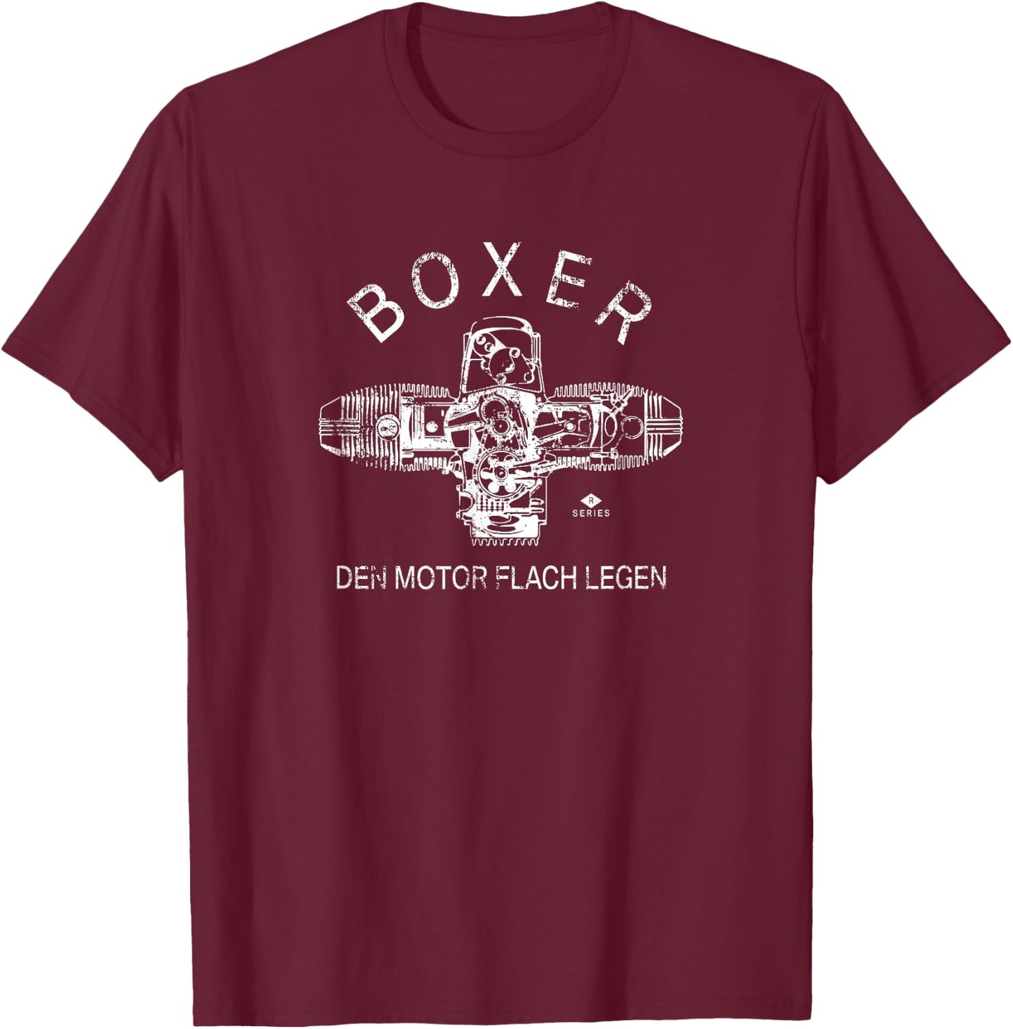Boxer Motor Series R | Lay the Engine Flat | Motorcycle T-Shirt - T-Shirt | Maroon
