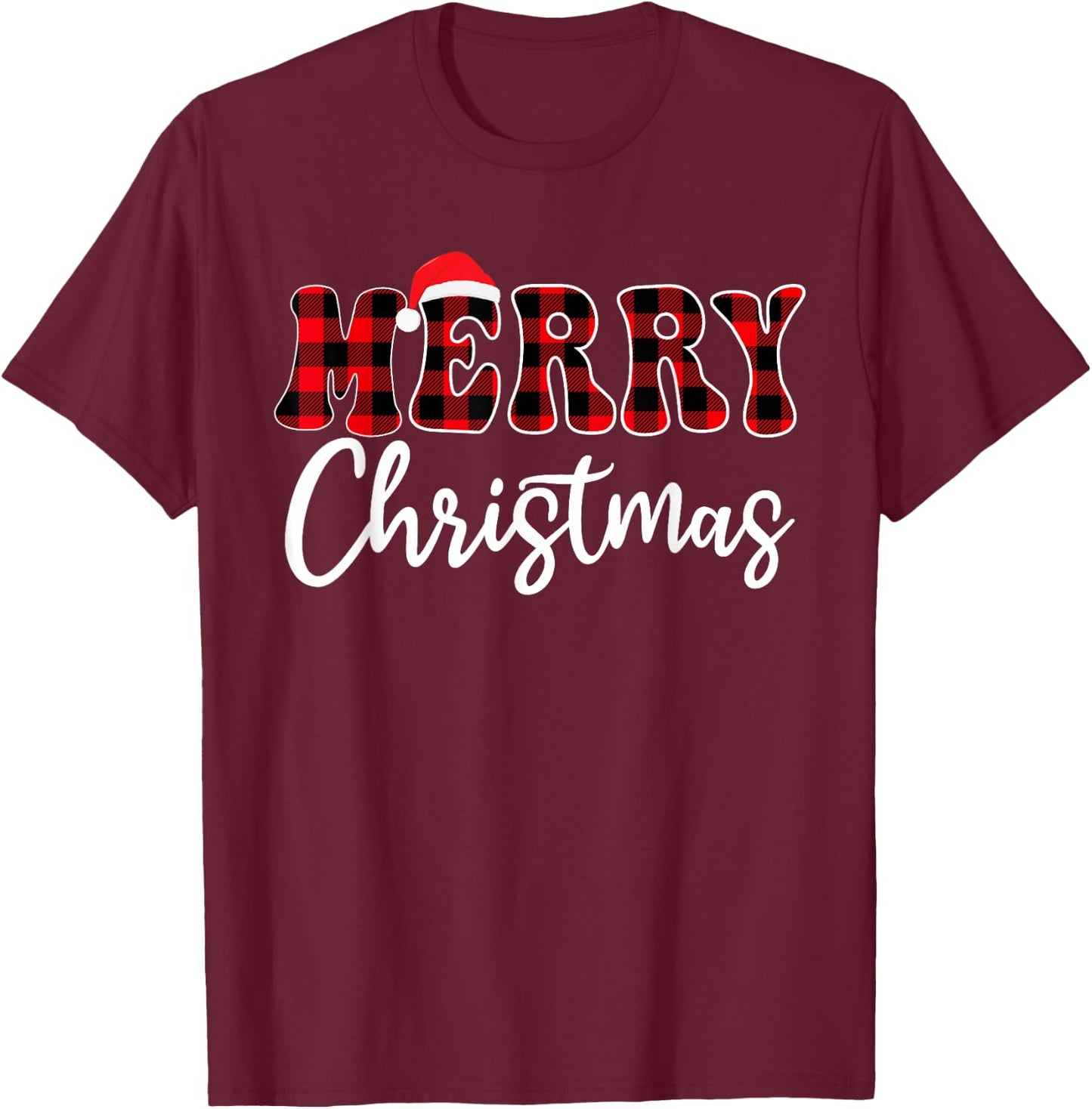 Merry Christmas With Black And Red Plaid Family Men Women T-Shirt - T-Shirt | Maroon