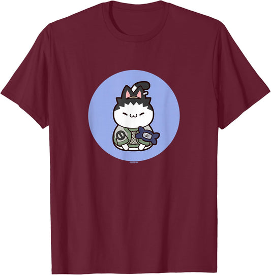 Nyaruto Cute Shikamaru Nara Cat Circle Big Chest Portrait T-Shirt - T-Shirt | Maroon