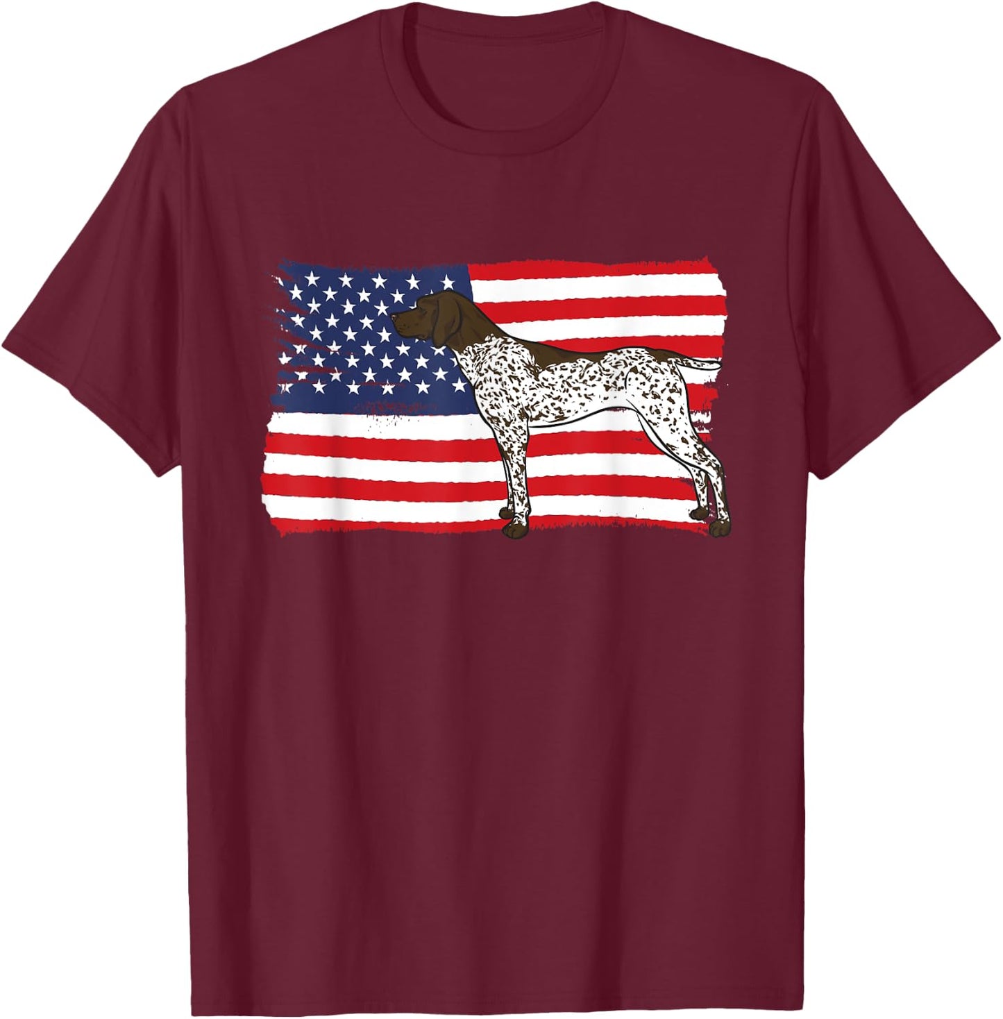 German Shorthaired Pointer Patriotic American Flag GSP Dog T-Shirt - T-Shirt | Maroon