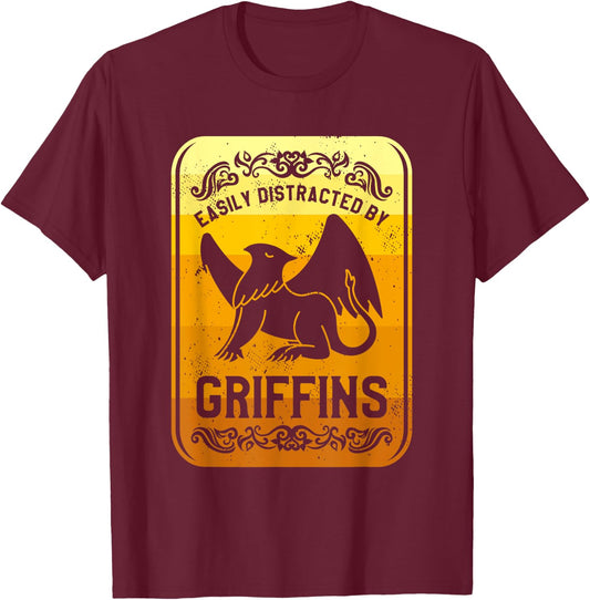 Easily Distracted By Griffins Gryphon Griffin Lover T-Shirt - T-Shirt | Maroon