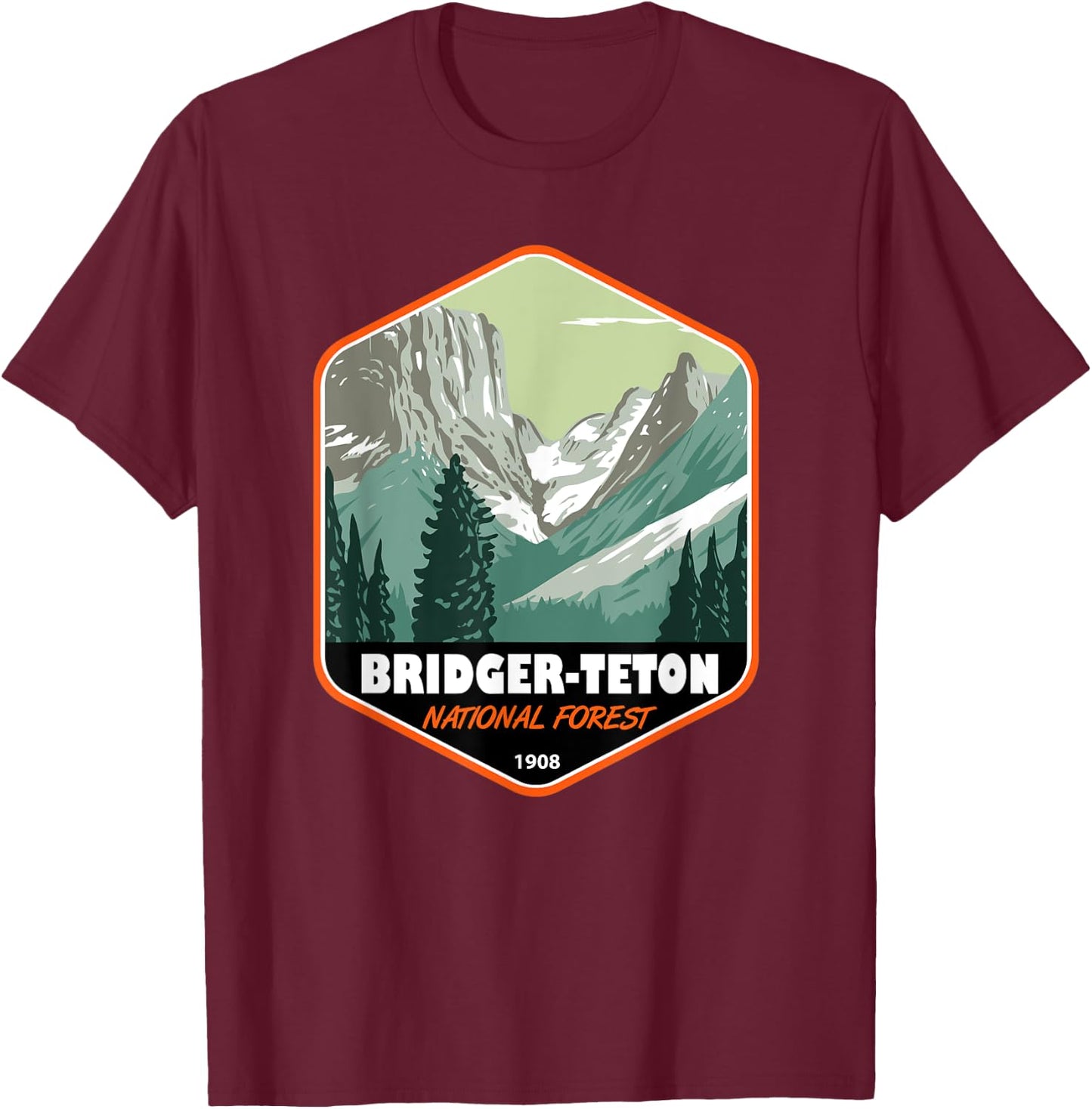 Bridger Teton National Forest Continental Divide Badge T-Shirt - T-Shirt | Maroon