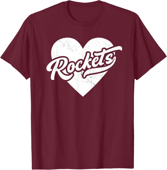 Vintage Rockets School Spirit Go Rockets Love T-Shirt - T-Shirt | Maroon