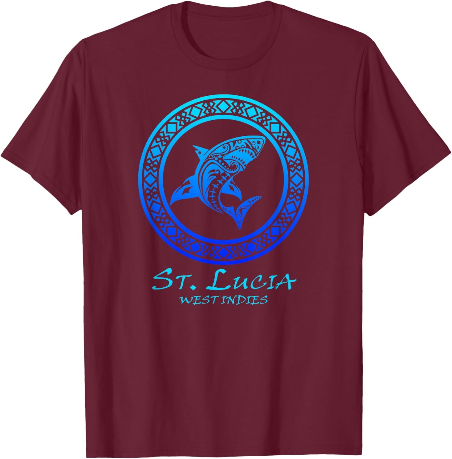St. Lucia, West Indies Vintage Tribal Shark Vacation T-Shirt - T-Shirt | Maroon