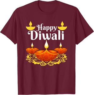Cool Happy Diwali Festival of Light Diva Lanterns T-Shirt - T-Shirt | Maroon