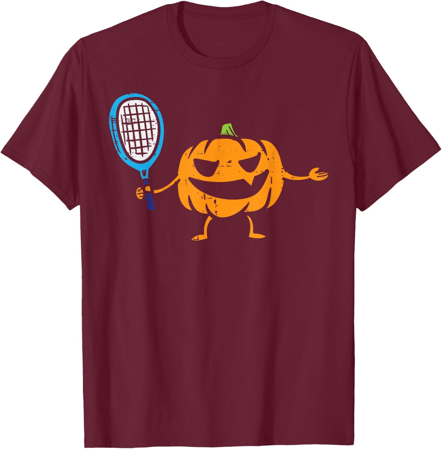 Pumpkin Playing Tennis Jackolantern Halloween Costume Sports T-Shirt - T-Shirt | Maroon