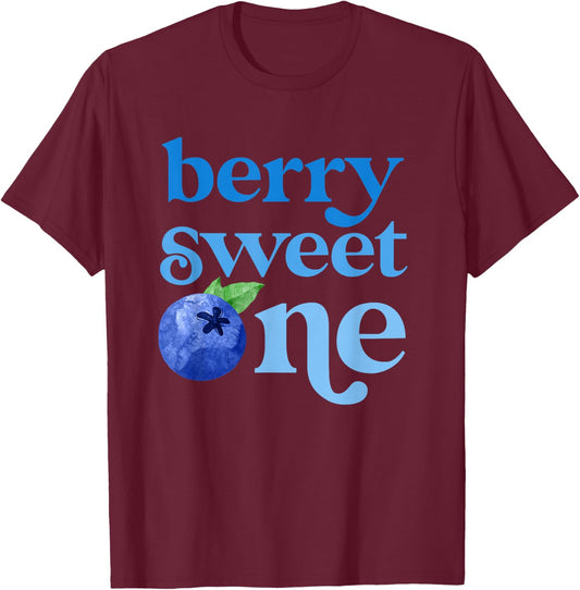 First Birthday Berry Sweet One Blueberry 1st Bday Family T-Shirt - T-Shirt | Maroon