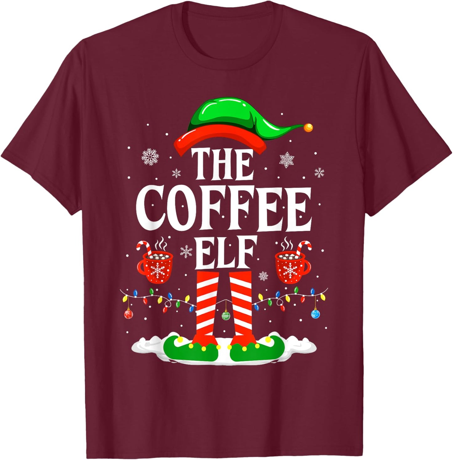 The Coffee Elf Funny Family Matching Christmas Coffee T-Shirt - T-Shirt | Maroon