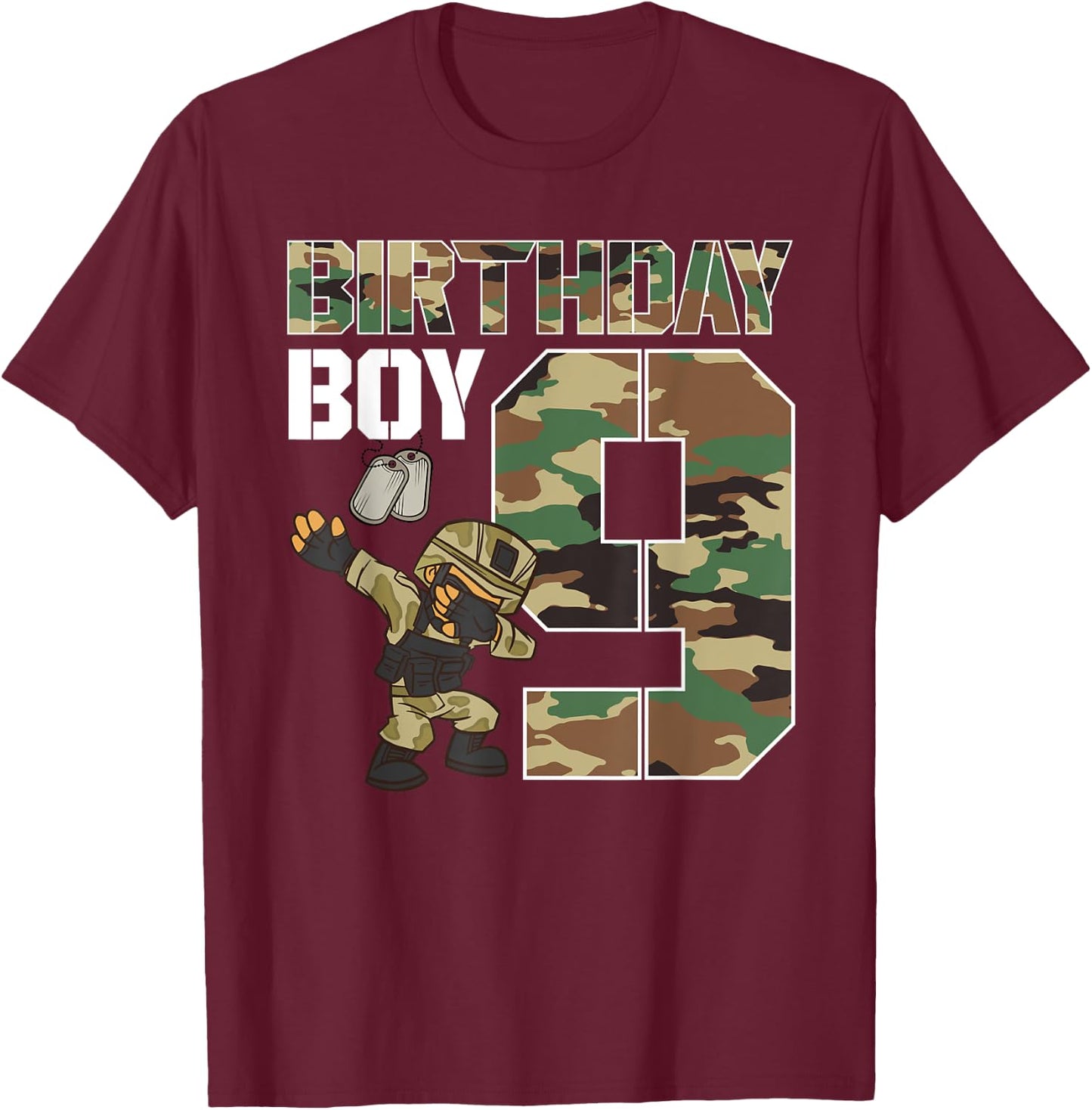 9 Year Old Boy Military Army 9th Birthday Boy Matching T-Shirt - T-Shirt | Maroon