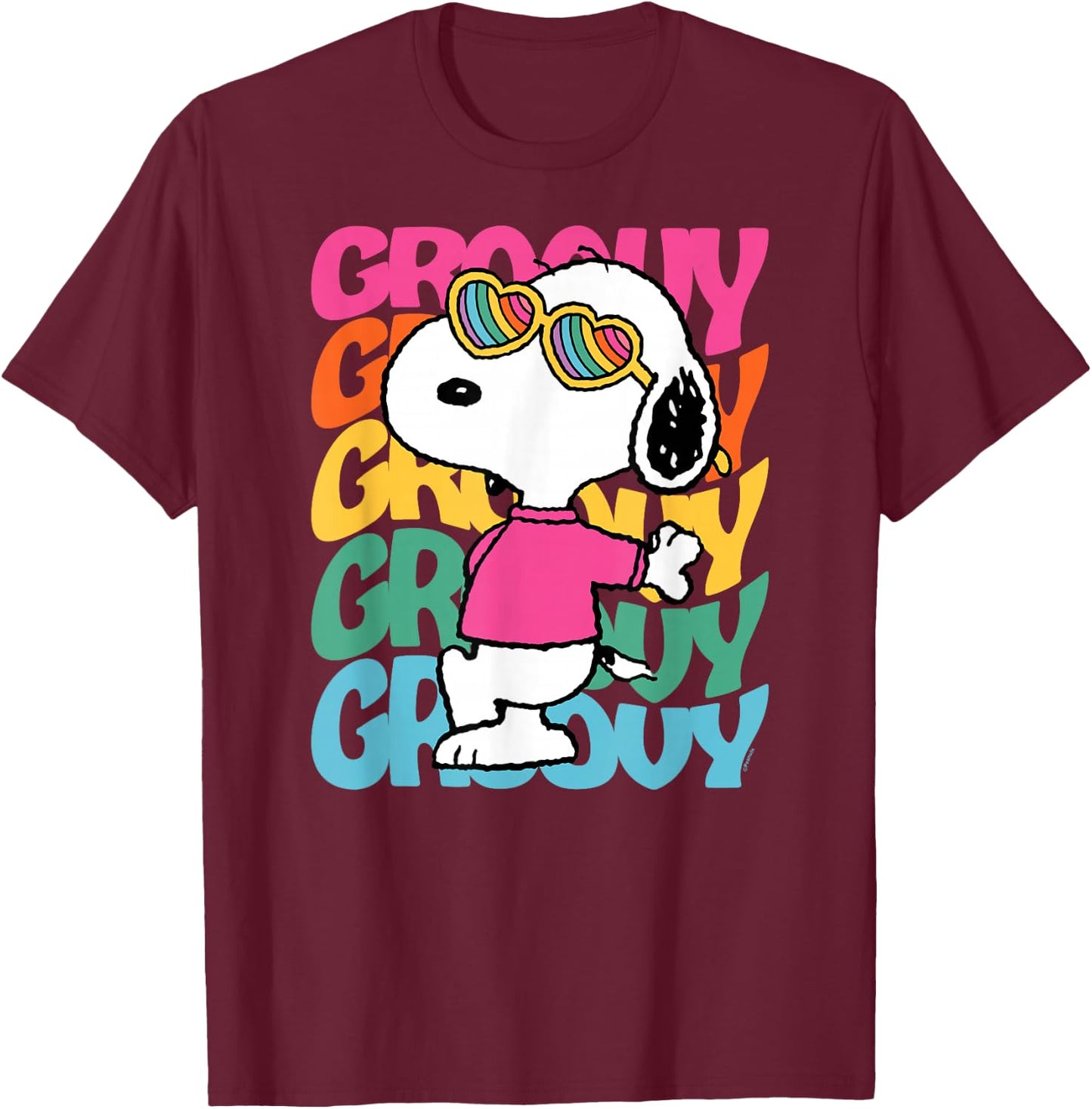 Peanuts - Snoopy Rainbow Groovy Stacked T-Shirt - T-Shirt | Maroon