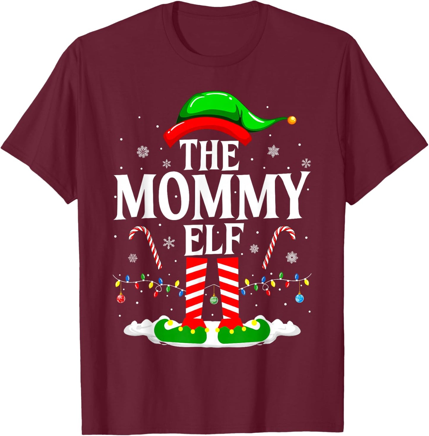 The Mommy Elf Funny Xmas Elf Matching Family Christmas T-Shirt - T-Shirt | Maroon