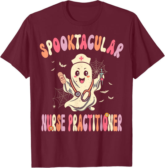 Spooktacular Nurse Practitioner Retro Halloween Ghost Nurse T-Shirt - T-Shirt | Maroon