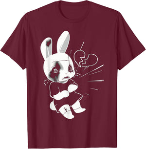 Sad Broken Heart Punk Goth Grunge Anime Bunny Rabbit T-Shirt - T-Shirt | Maroon