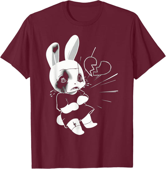 Sad Broken Heart Punk Goth Grunge Anime Bunny Rabbit T-Shirt - T-Shirt | Maroon