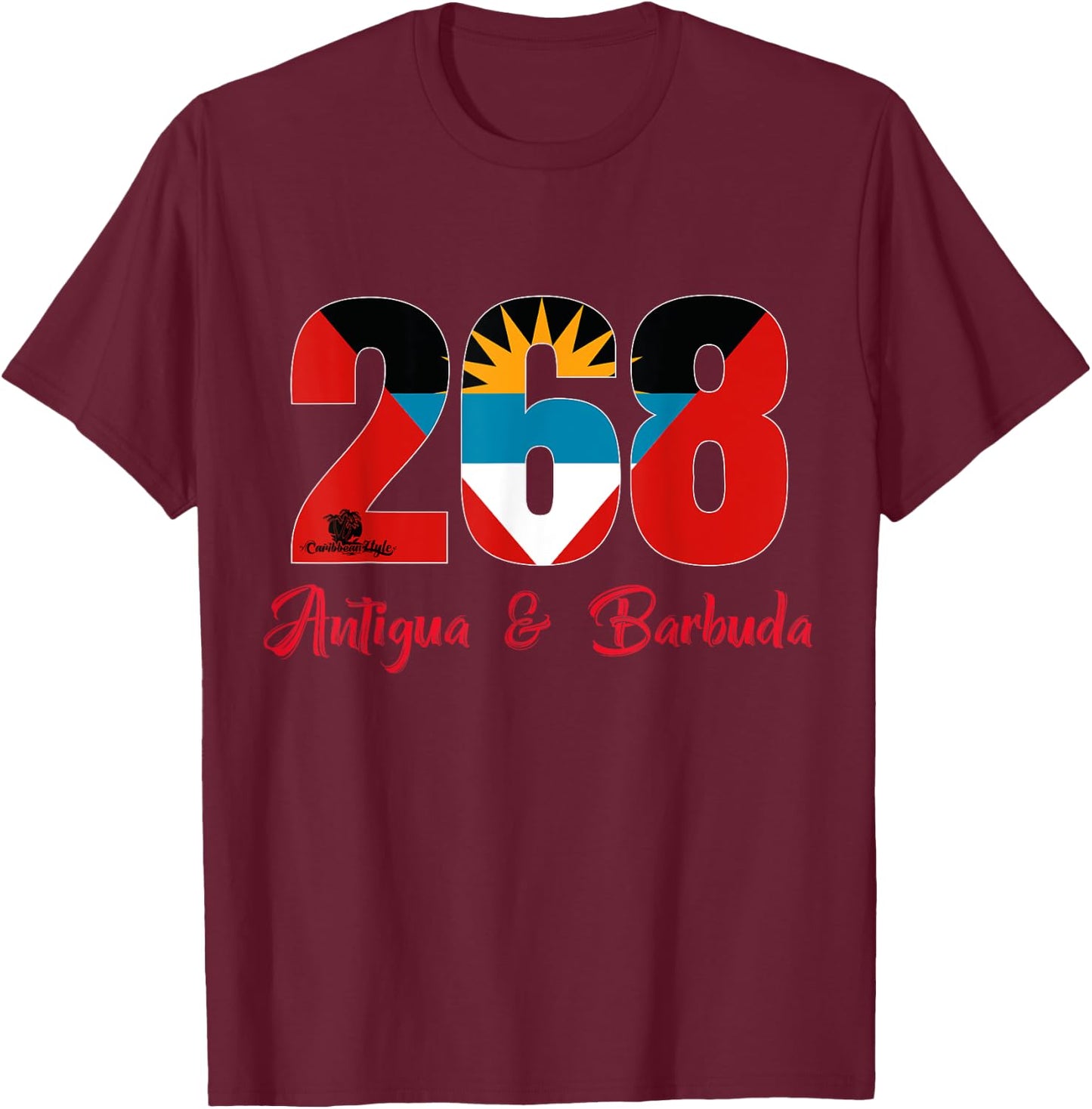 Antigua and Barbuda Caribbean 268 Area Code CaribbeanZtyle T-Shirt - T-Shirt | Maroon