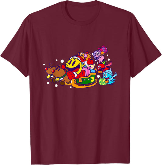 PAC-MAN Holiday 017 T-Shirt - T-Shirt | Maroon
