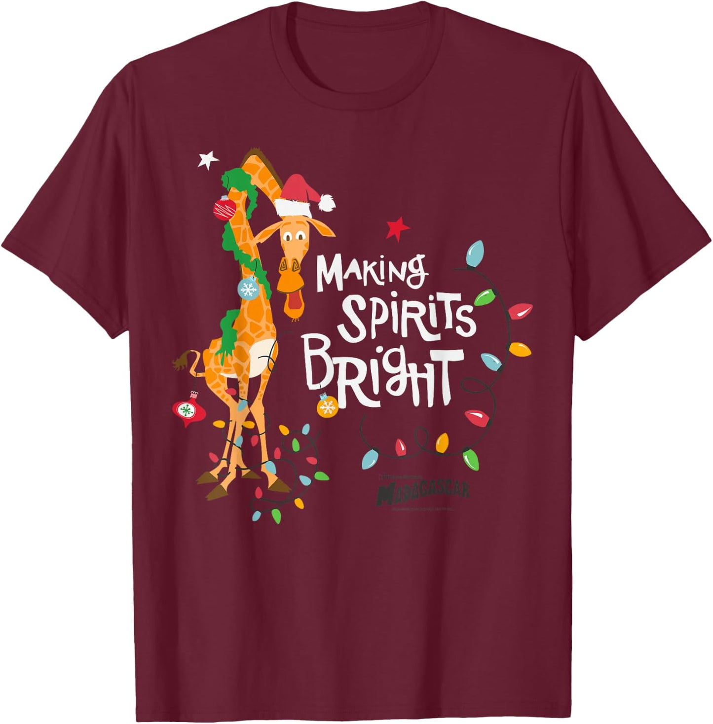 DreamWorks Madagascar Holiday Melman Making Spirits Bright T-Shirt - T-Shirt | Maroon