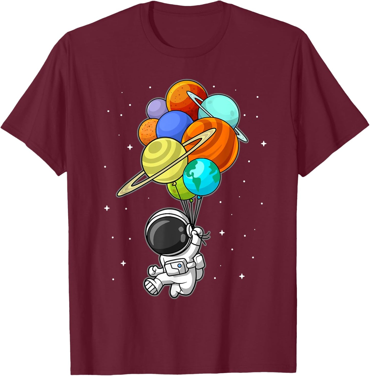 Astronaut Holding Planet Balloons Solar-System Space Kids T-Shirt - T-Shirt | Maroon
