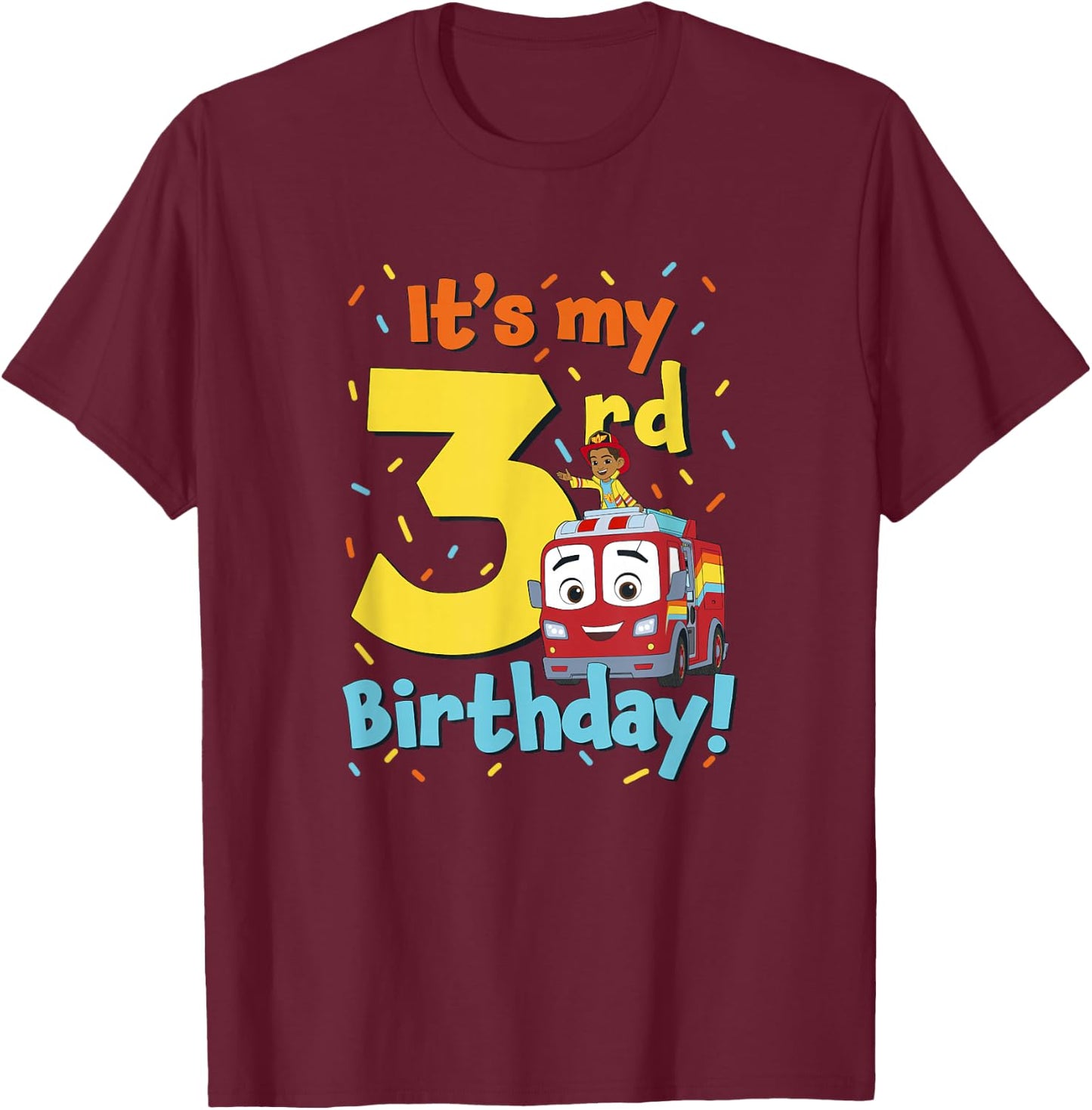 Disney Firebuds It's My 3rd Birthday! Flash & Bo Celebration T-Shirt - T-Shirt | Maroon