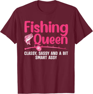 Funny Fishing Queen Design Ladies Fishing Lovers T-Shirt - T-Shirt | Maroon