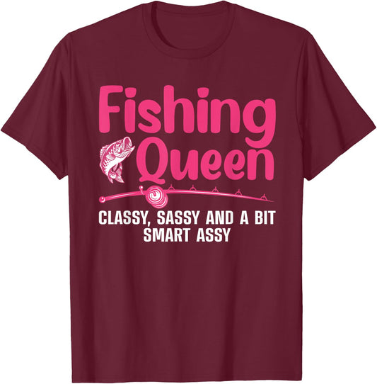 Funny Fishing Queen Design Ladies Fishing Lovers T-Shirt - T-Shirt | Maroon