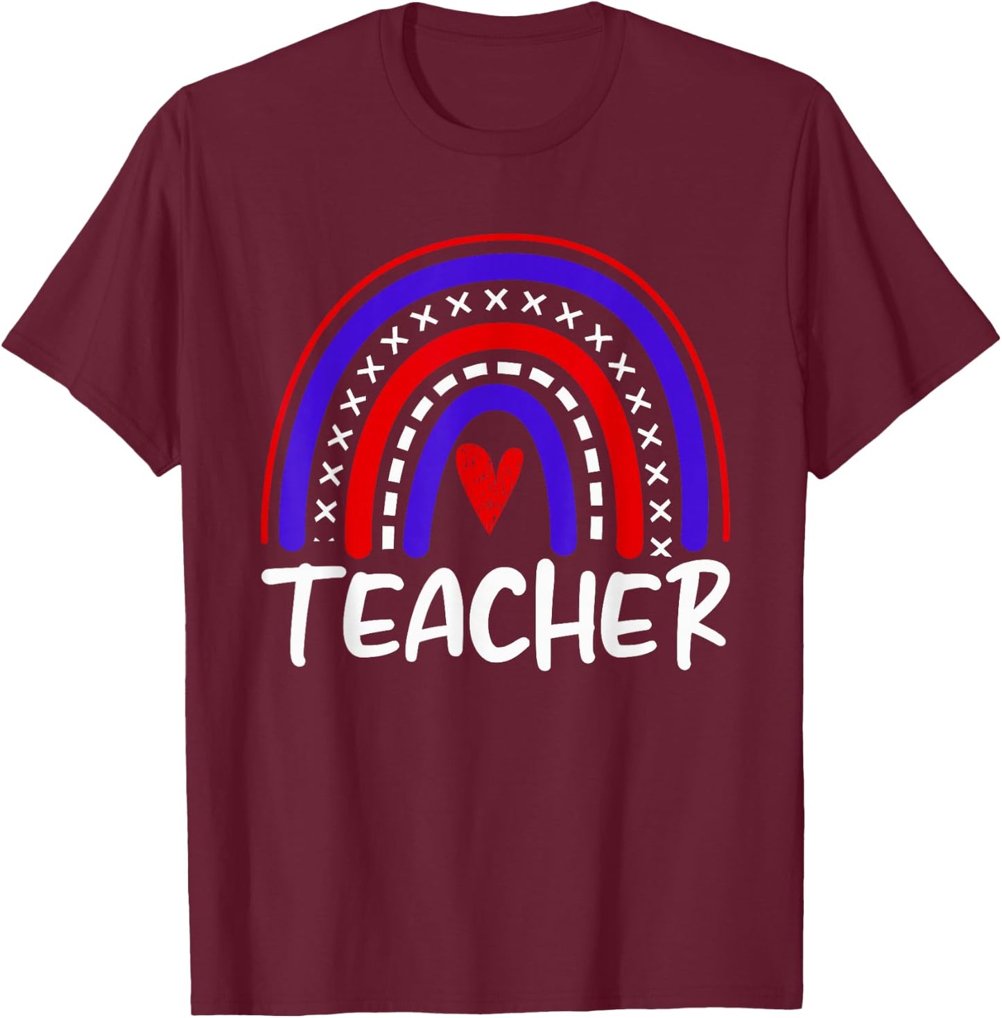 Rainbow Red White Blue Teacher 4th of July Professor T-Shirt - T-Shirt | Maroon