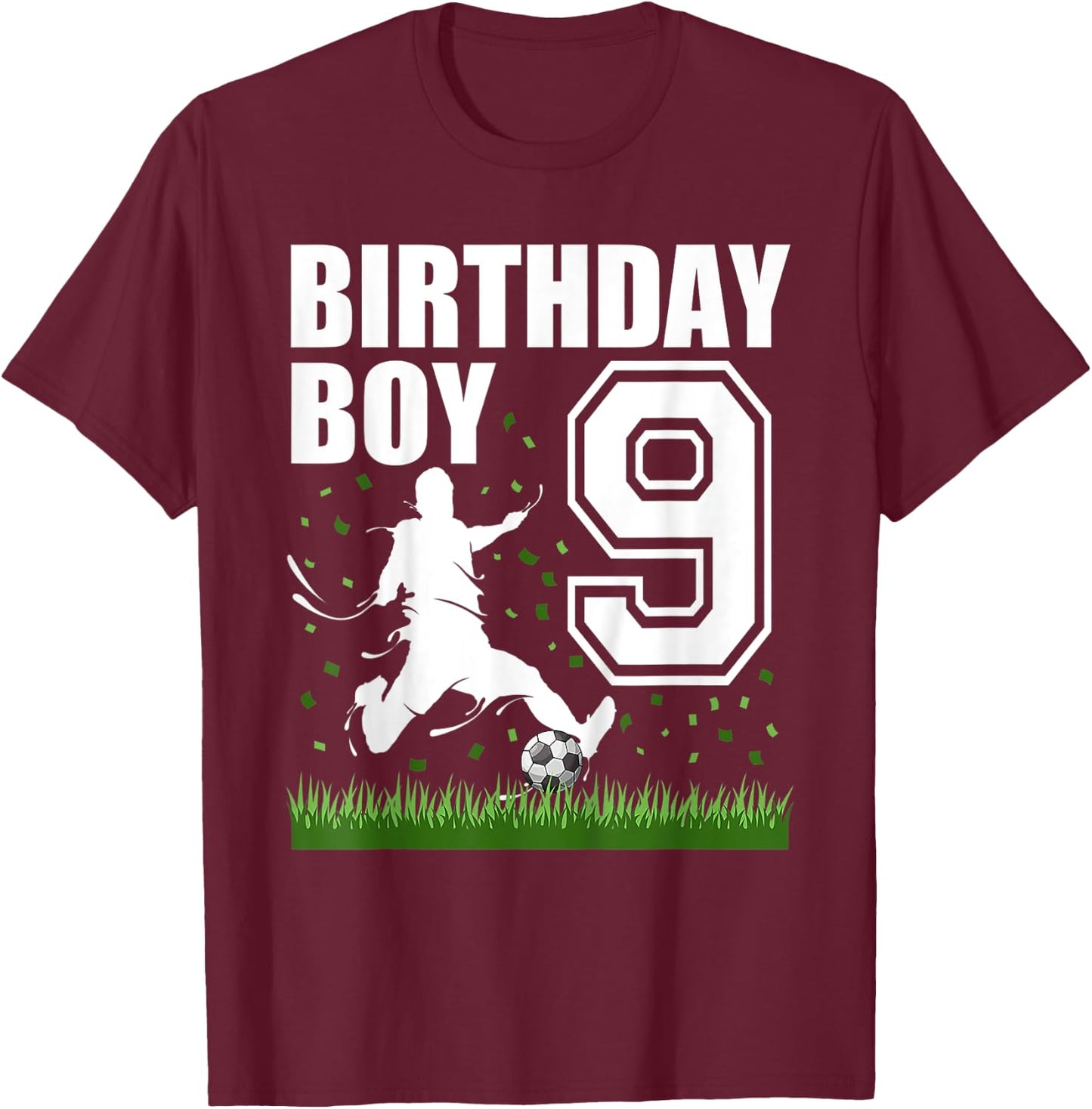 Kids Soccer Birthday Party Theme 9th For Boy Kid T-Shirt - T-Shirt | Maroon