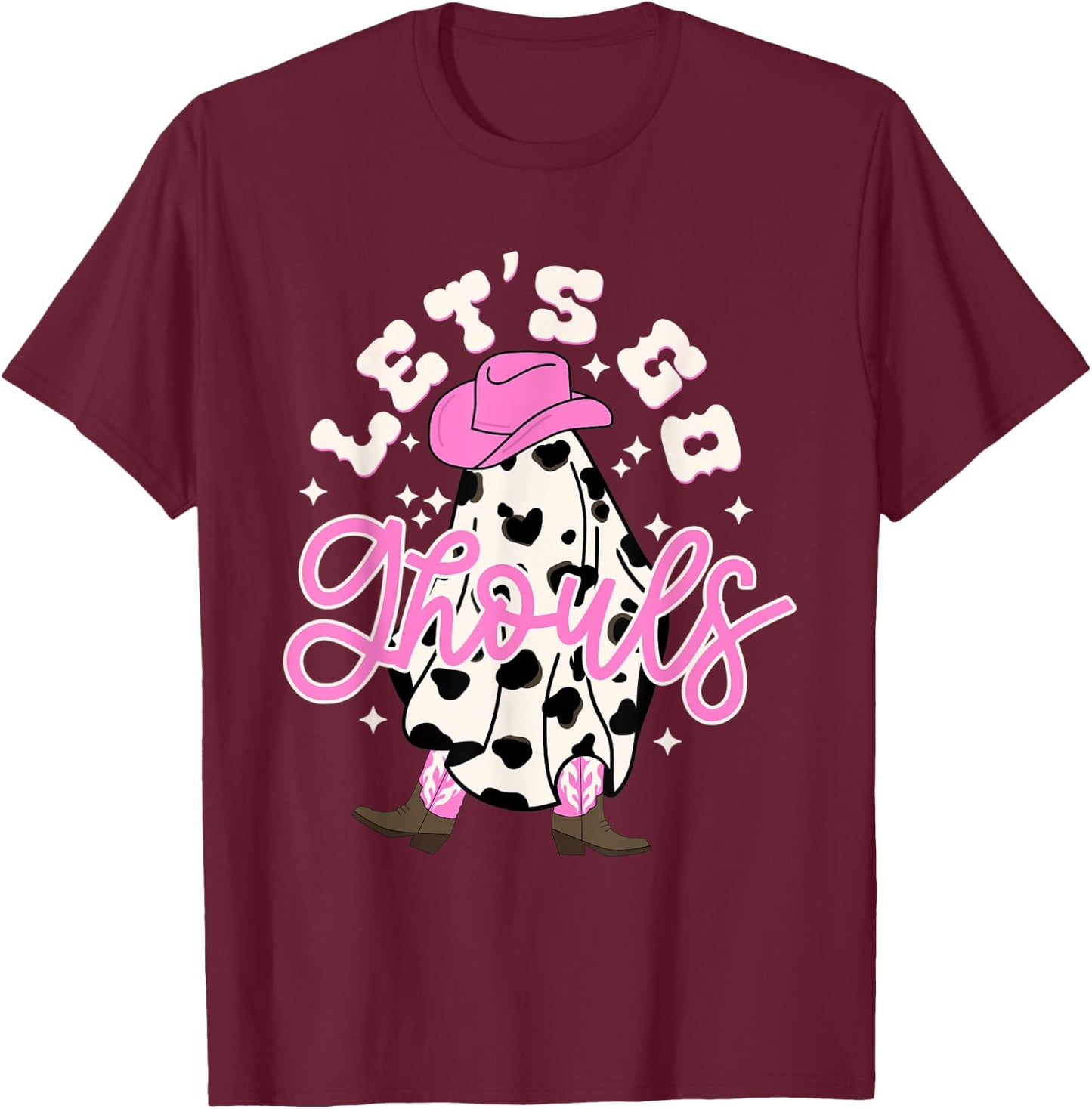 Let's Go Ghouls Cowgirl Western Spooky Halloween Cute Retro T-Shirt - T-Shirt | Maroon