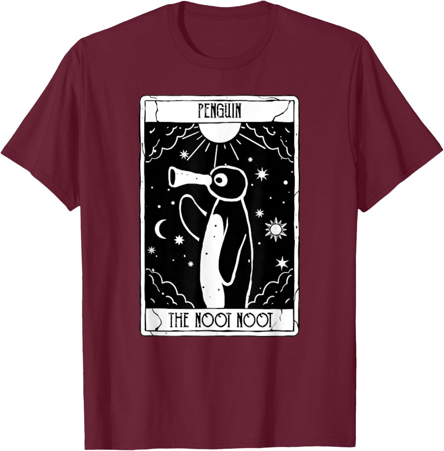 Noot Funny Penguin Tarot Vintage Distressed T-Shirt - T-Shirt | Maroon