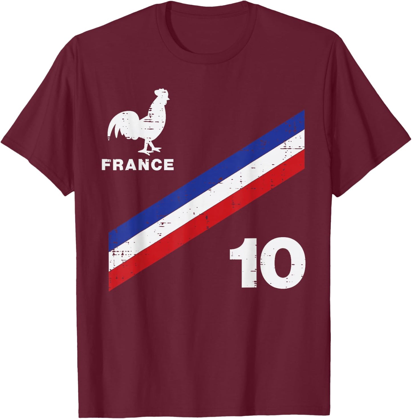 France Flag Rooster Number 10 Soccer Fan Men Women Kids Boys T-Shirt - T-Shirt | Maroon