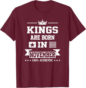 Men Kings Are Born In November Birthday T-Shirt - T-Shirt | Maroon