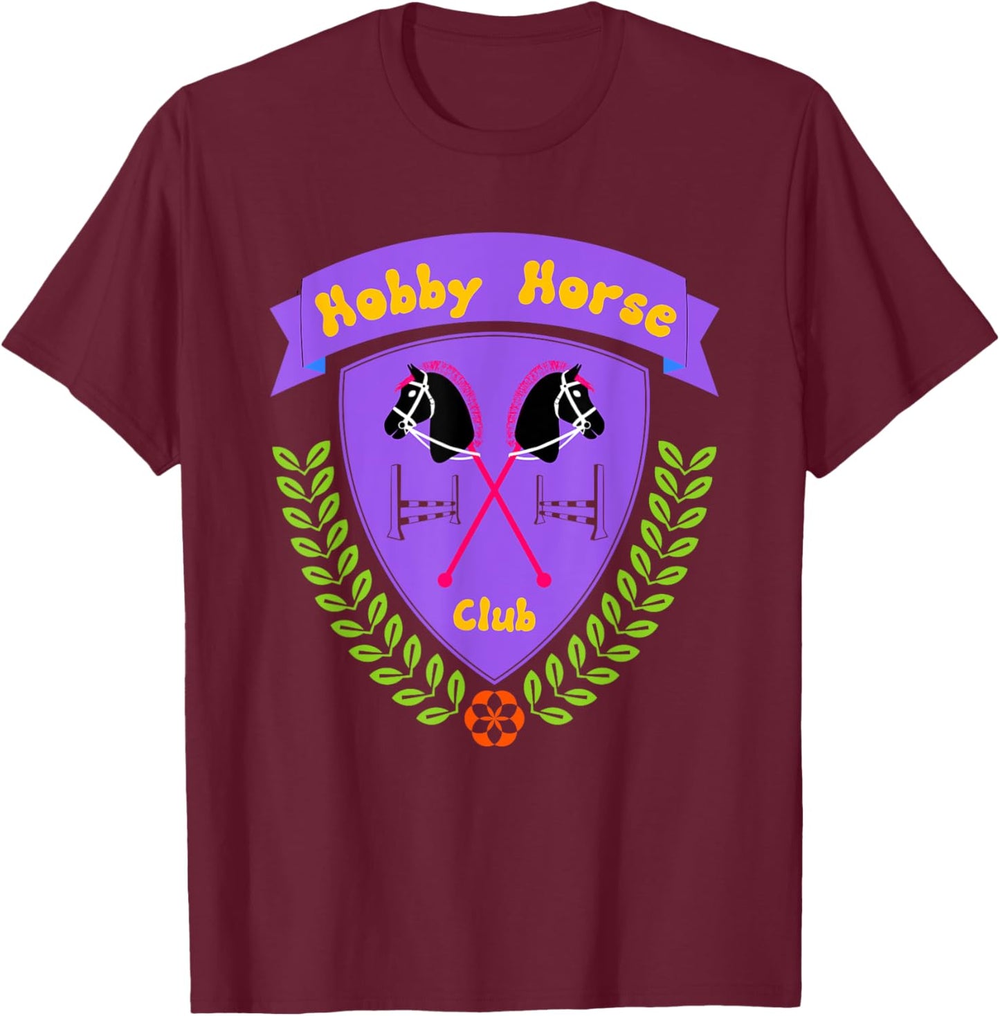Hobby Horse Hobby Horsing with Horse and Jumping Obstacle T-Shirt - T-Shirt | Maroon