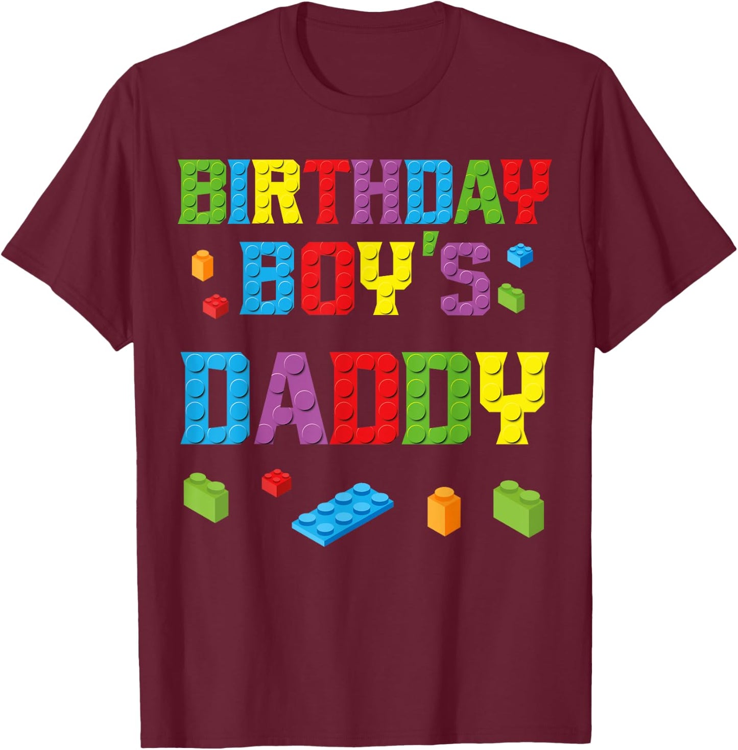 Master Builder Birthday Boy's Daddy Building Bricks Blocks T-Shirt - T-Shirt | Maroon