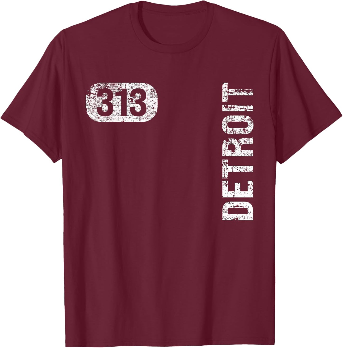 MI Hometown Love Retro Souvenir Apparel Detroit Michigan 313 Area Code Vintage Retro -Adult Black Small Classic Fit Short Sleeve T-Shirt - T-Shirt | Maroon