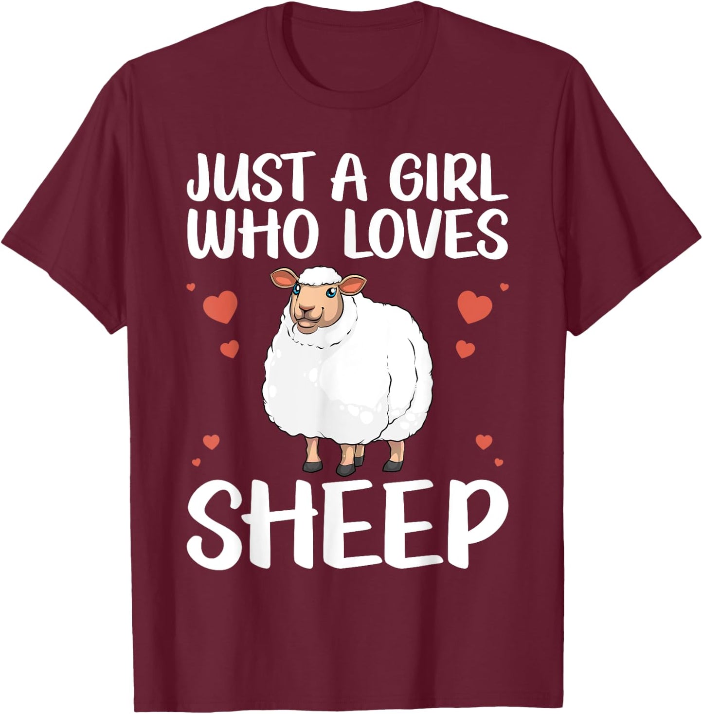 Cool Sheep Girls Kids Love Lamb Sheep Lover Farmer T-Shirt - T-Shirt | Maroon