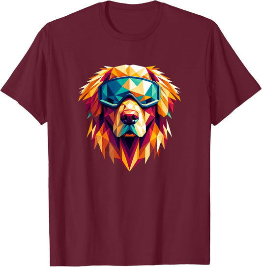 Golden Retriever Dog Wearing Ski Snowboard Goggles Geometric T-Shirt - T-Shirt | Maroon