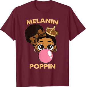 Melanin Poppin Girl Bubble Gum Black History Month BLM Queen T-Shirt - T-Shirt | Maroon