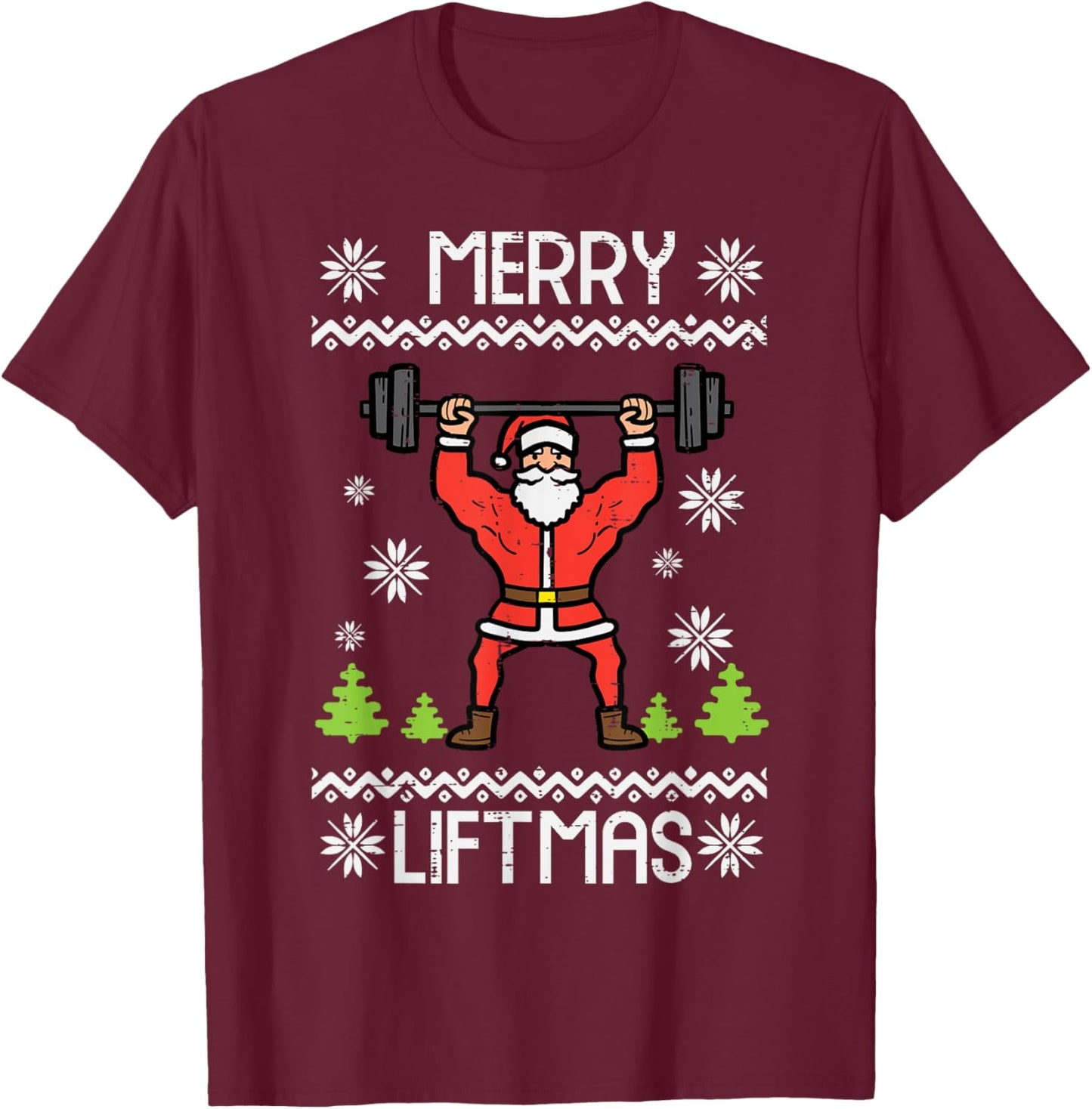 Merry Liftmas Ugly Christmas Xmas Workout Gym Bodybuild Men T-Shirt - T-Shirt | Maroon