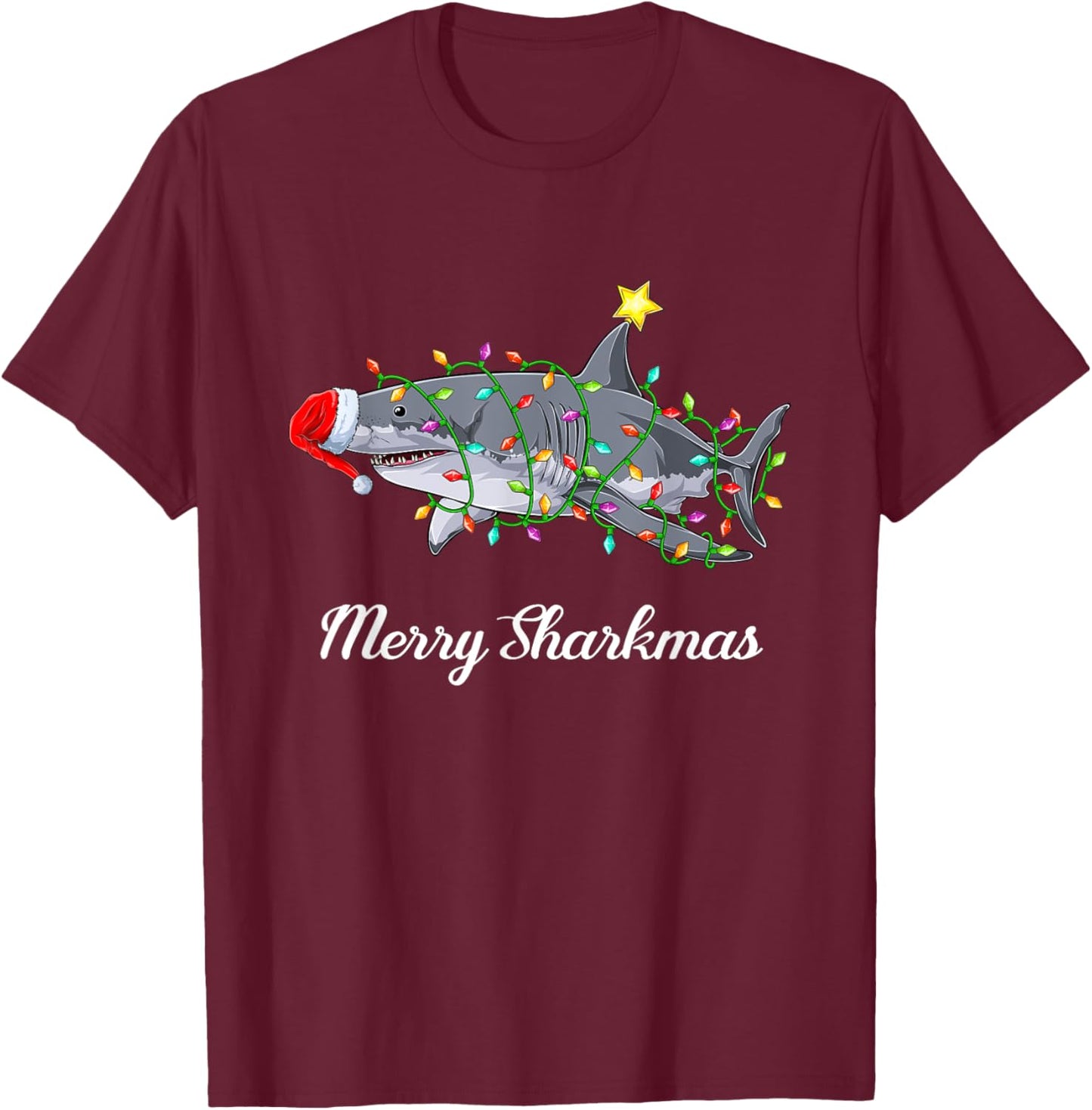 Shark Santa Claus Children Men Christmas Ugly Christmas T-Shirt - T-Shirt | Maroon
